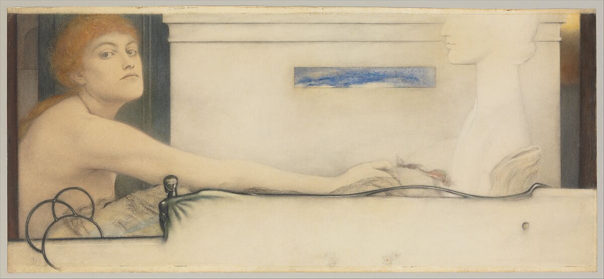 The Offering, Fernand Khnopff (Belgian, Grembergen 1858–1921 Brussels), Pastel, graphite, and chalk on paper 