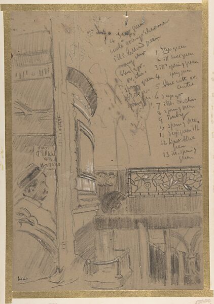 Vesta Victoria at the Old Bedford, Walter Richard Sickert (British, Munich 1860–1942 Bathampton, Somerset), Black chalk with white heightening, pen and ink, lines from blue transfer paper, on brown paper 