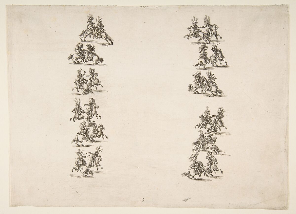 Twenty-four Cavaliers Fighting in Two Columns, Etched by Stefano della Bella (Italian, Florence 1610–1664 Florence), Etching 
