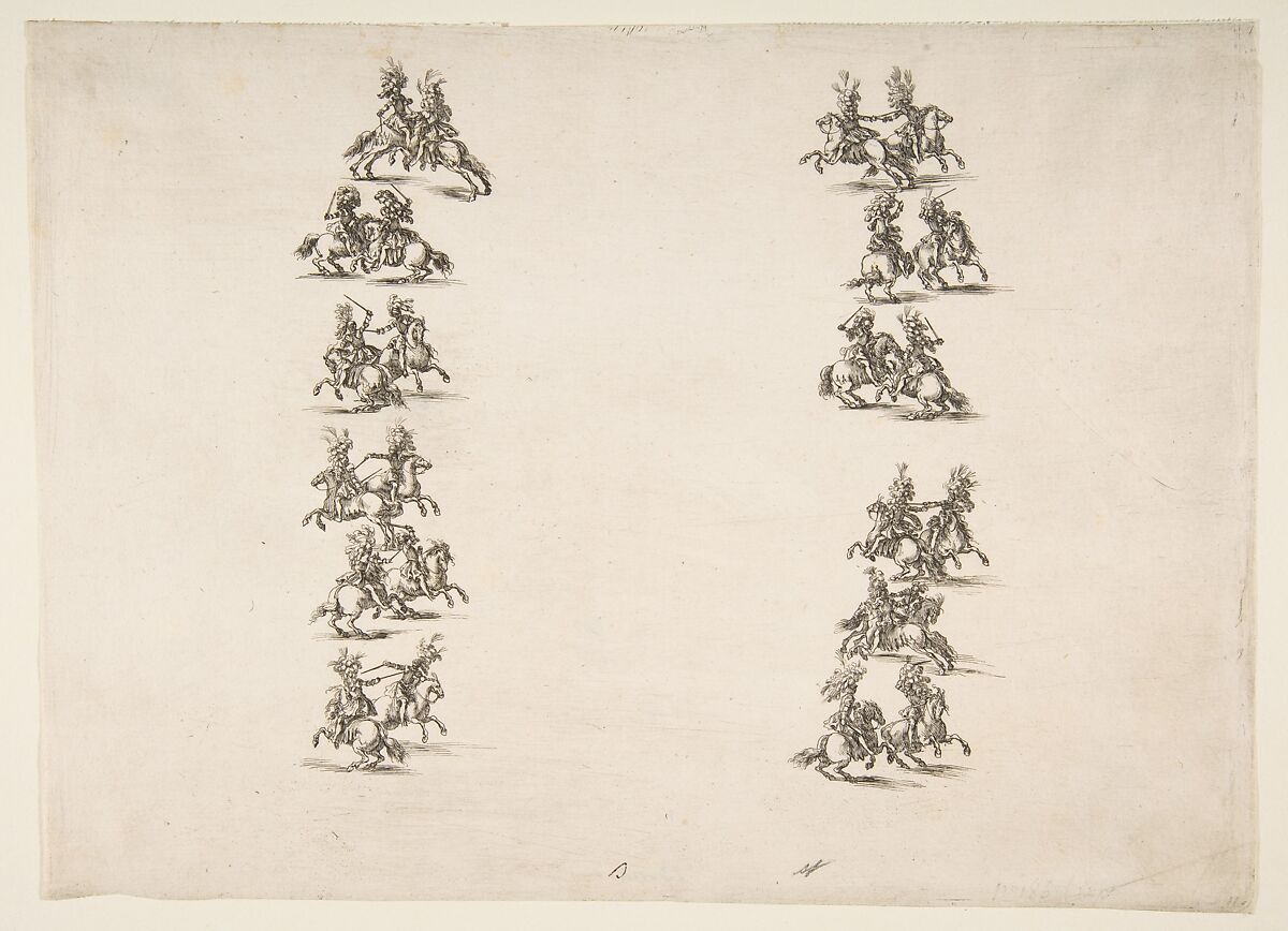 Twenty-four Cavaliers Fighting in Two Columns, Stefano della Bella  Italian, Etching