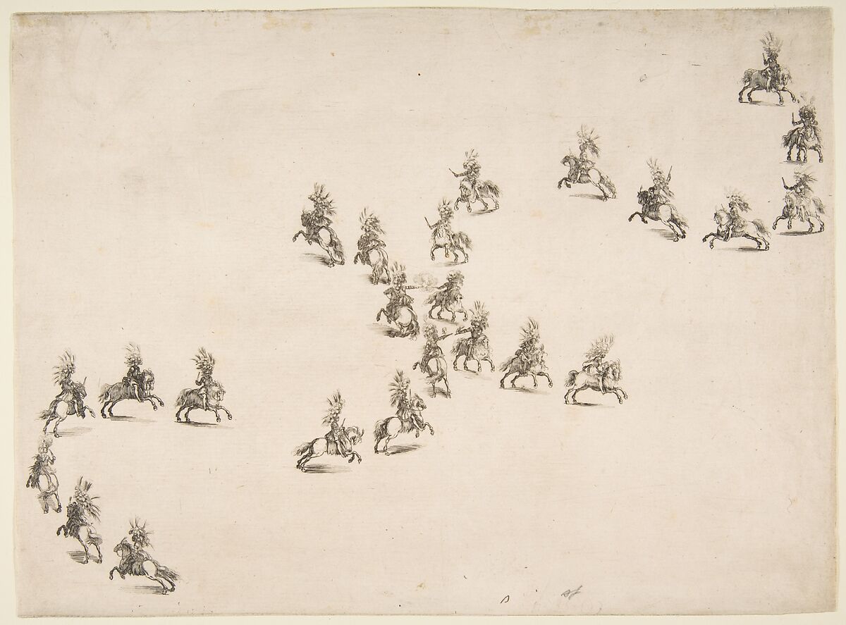 Twenty-four Cavaliers Form a Double S, Etched by Stefano della Bella (Italian, Florence 1610–1664 Florence), Etching 