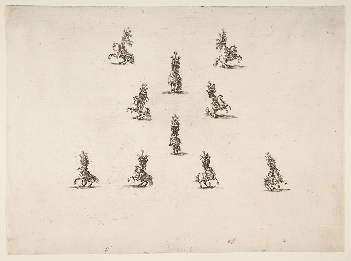 Ten Cavaliers Including Five Forming a V, Etched by Stefano della Bella (Italian, Florence 1610–1664 Florence), Etching 