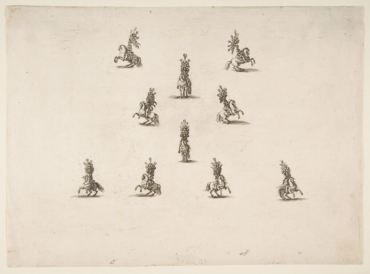 Ten Cavaliers Including Five Forming a V, Stefano della Bella  Italian, Etching