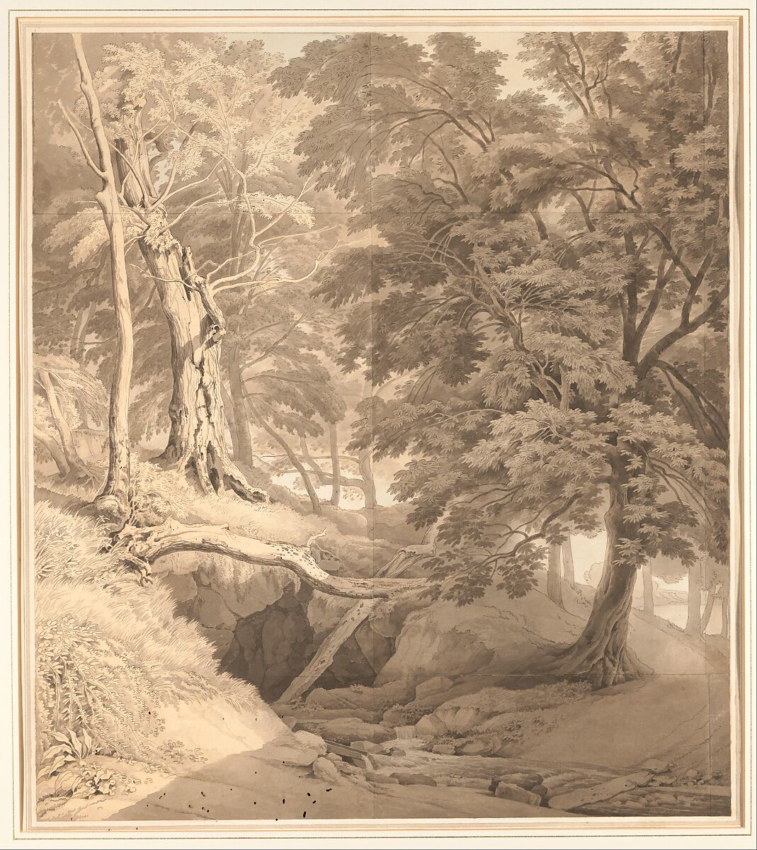 Ugbrooke, Devon, John White Abbott (British, Exeter 1764–1851 Exeter), Pen and gray ink, brush and gray wash and pale yellow, blue and brown watercolor; laid down on original paper mount with gray wash 
