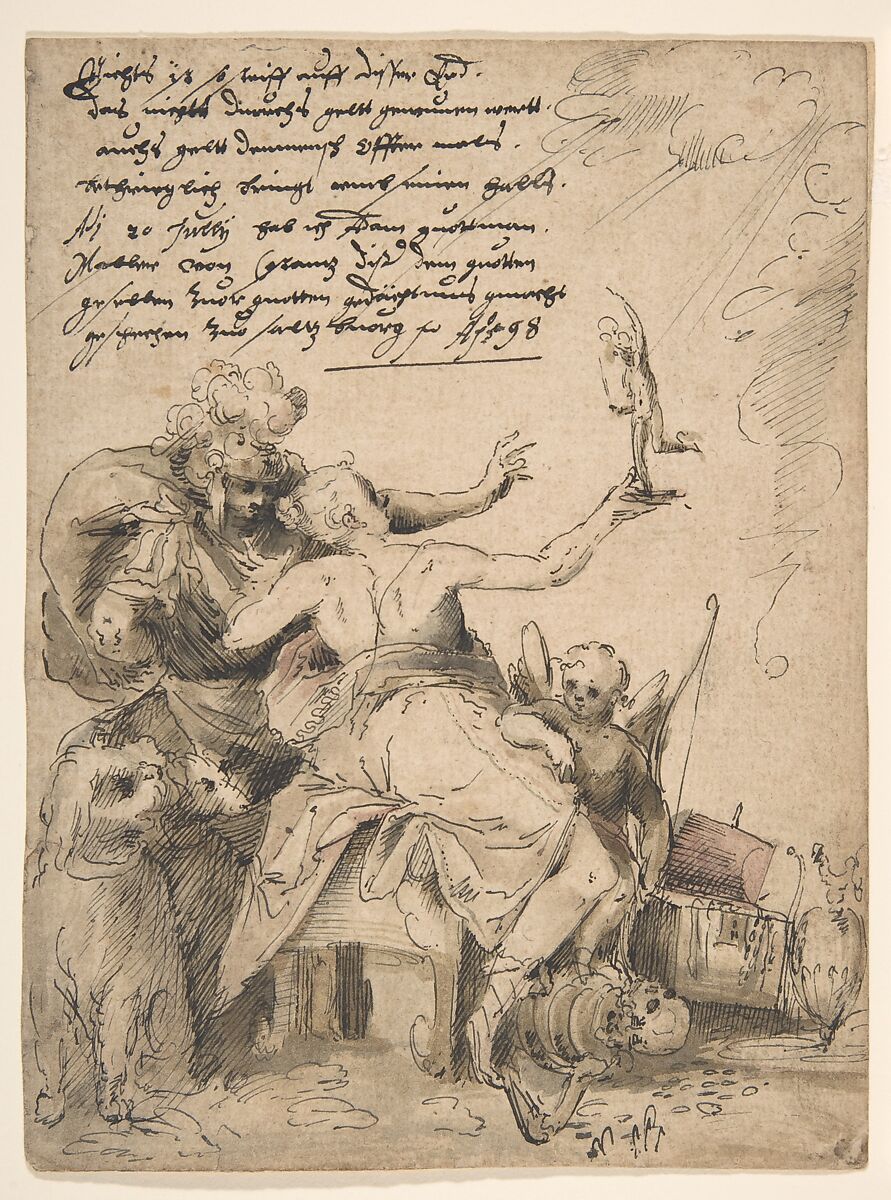 An Allegory of Wealth, Adam Gutmann (German, Constance 1567–1637, active Salzburg), Pen and black ink, gray, brownish-green and pink washes 