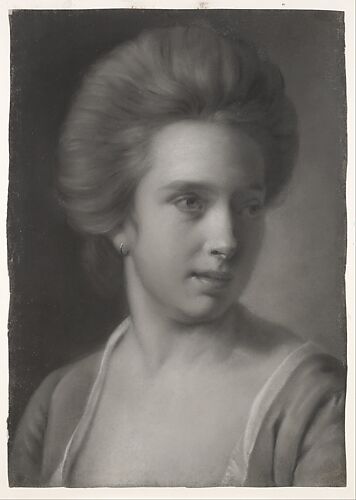 Portrait of a woman, her head turned to the right, wearing an earring