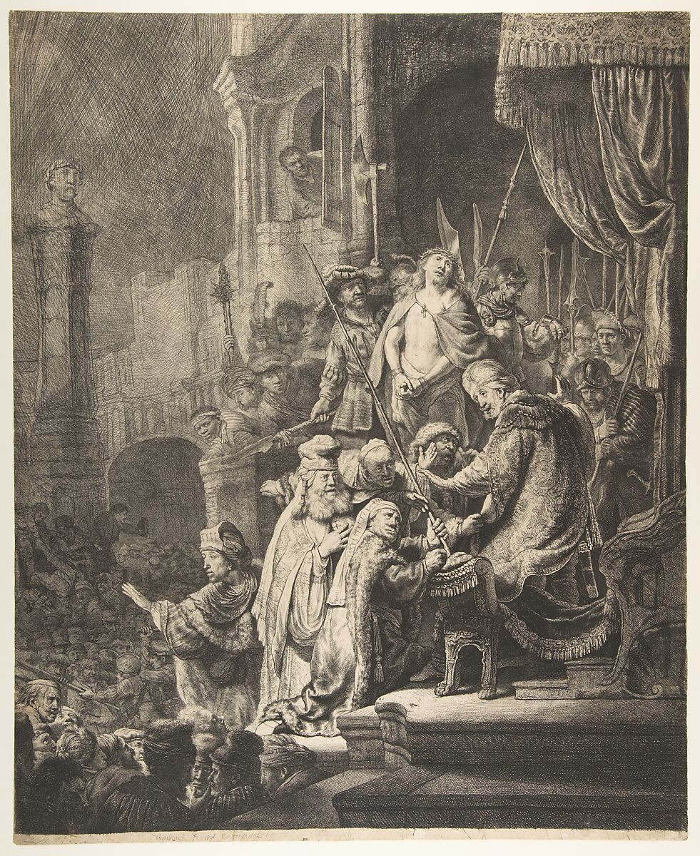 Christ Before Pilate: the large plate, Rembrandt (Rembrandt van Rijn)  Dutch, Etching; fourth state of five