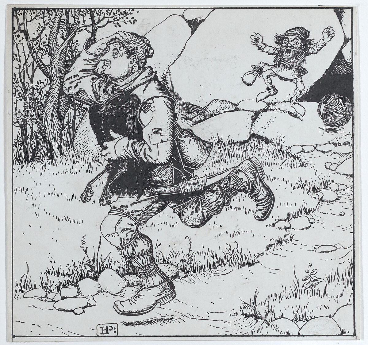 The Blacksmith Chooses Ye Raven and Runs Away With It, for "The Wonder Clock", Howard Pyle (American, Wilmington, Delaware 1853–1911 Florence), Pen and black ink 