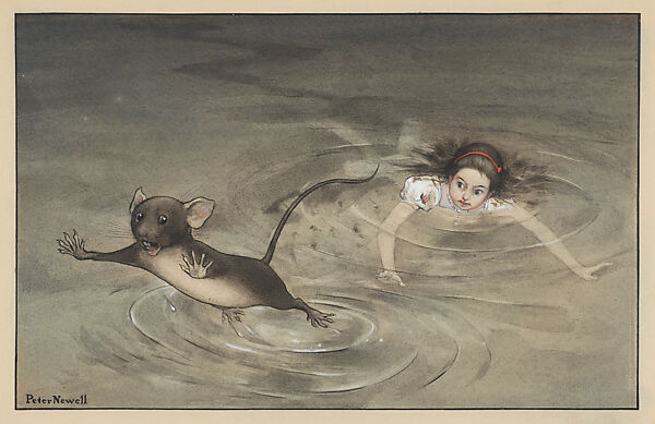 Alice and the Mouse in the Pool of Tears, illustration for "Alice's Adventures in Wonderland" (Harper & Brothers, 1902), Peter Newell (American, McDonough County, Illinois 1862–1924 Little Neck, New York), Watercolor and gouache on board 