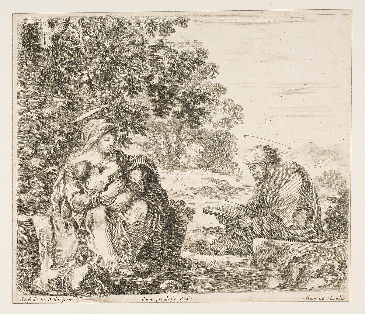 Rest on the Flight into Egypt, Stefano della Bella (Italian, Florence 1610–1664 Florence), Etching; second state of three 