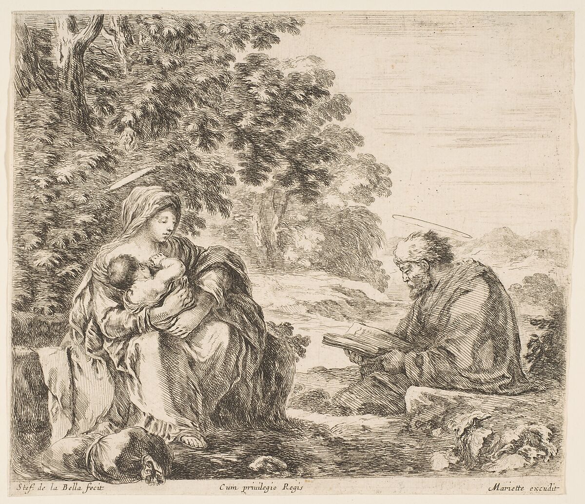 Rest on the Flight into Egypt, Stefano della Bella (Italian, Florence 1610–1664 Florence), Etching; second state of three 