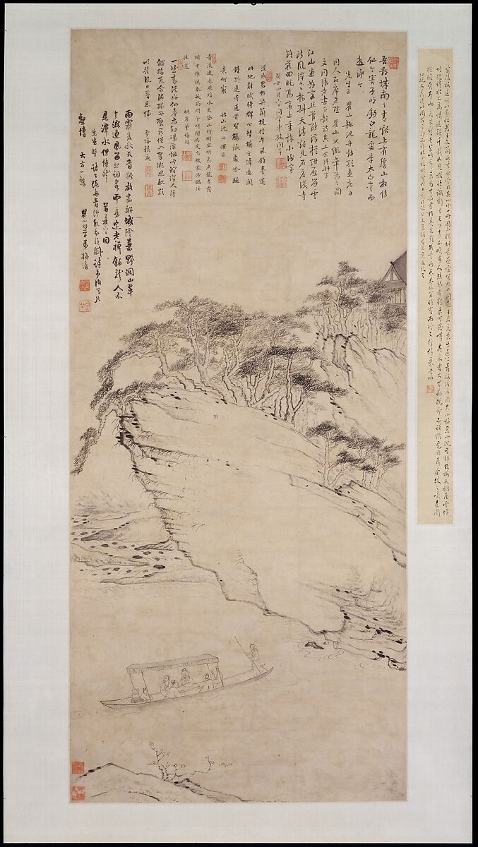 Boating beneath Echo Hill, Mei Qing  Chinese, Hanging scroll; ink on paper, China