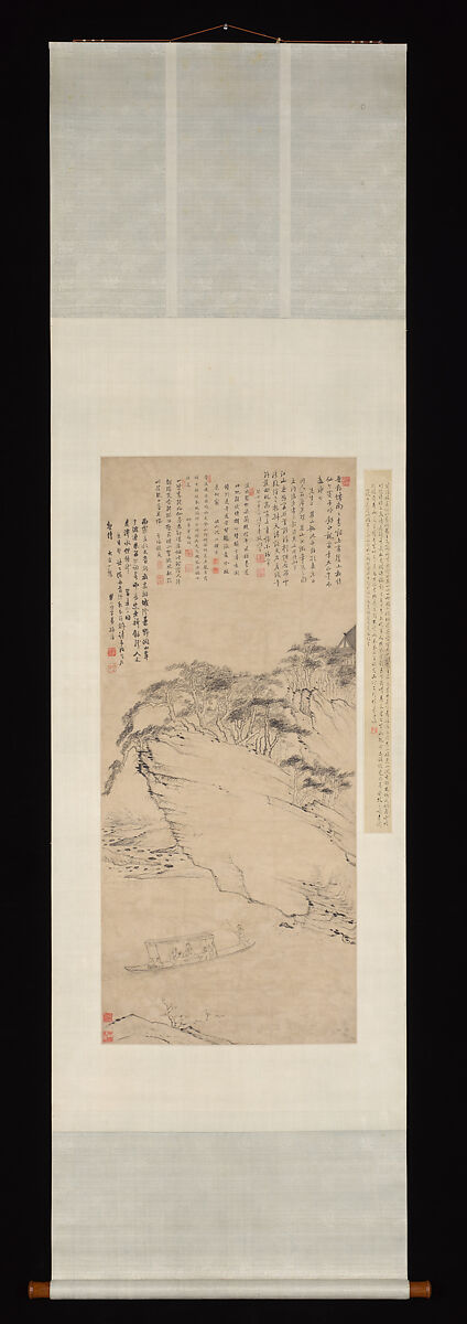 Boating beneath Echo Hill, Mei Qing (Chinese, 1623–1697), Hanging scroll; ink on paper, China