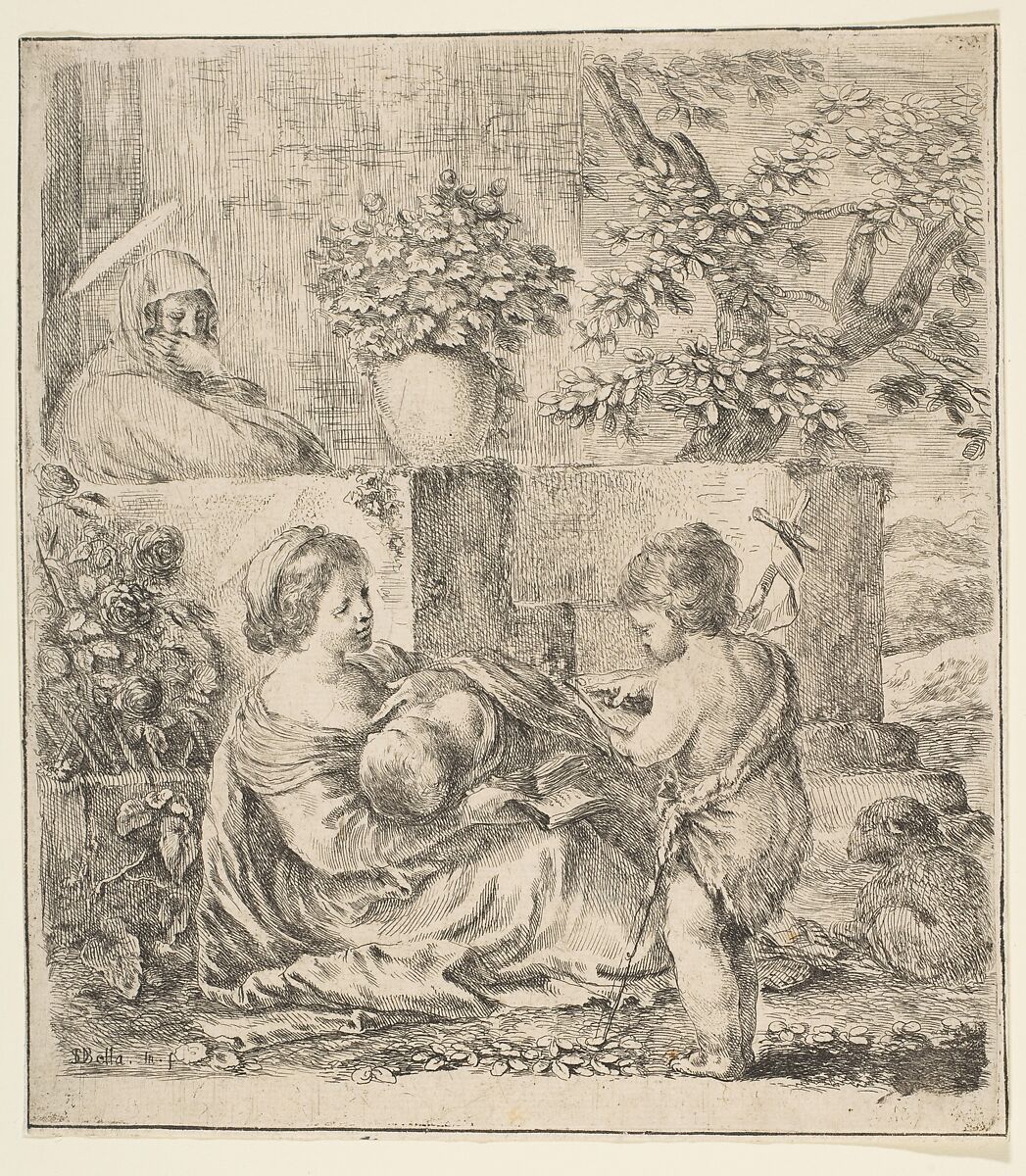 Virgin and Child with St. John the Baptist and St. Elizabeth, Etched by Stefano della Bella (Italian, Florence 1610–1664 Florence), Etching; second state of four 