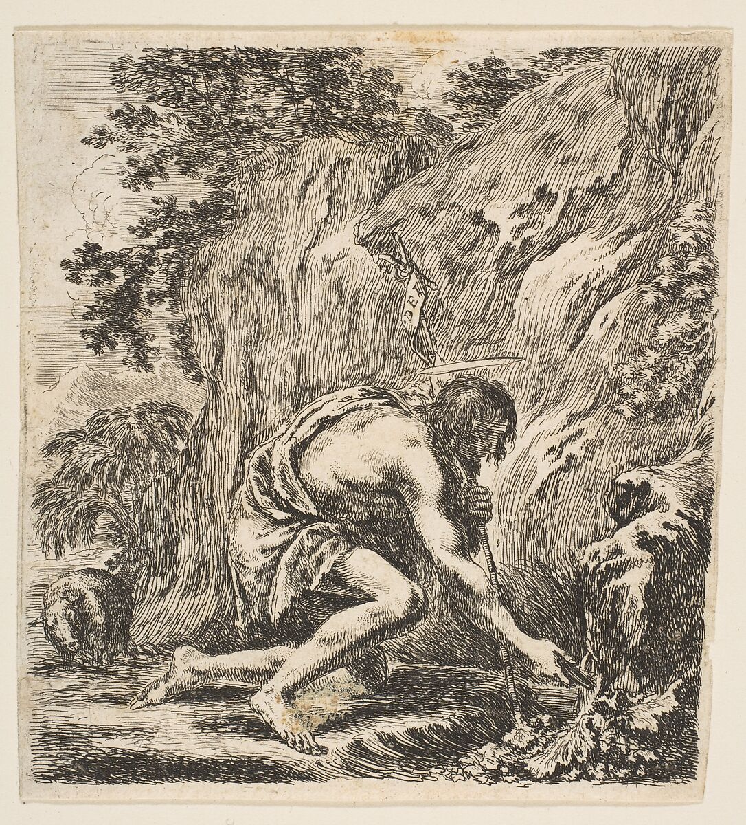 St. John the Baptist Drawing Water from a Spring, Stefano della Bella (Italian, Florence 1610–1664 Florence), Etching with engraving; second state of four 