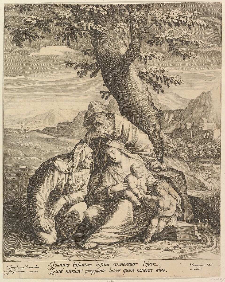 Holy Family with St. Elizabeth and St. John the Baptist, Jan Muller (Netherlandish, Amsterdam 1571–1628 Amsterdam), Engraving; second state of four 