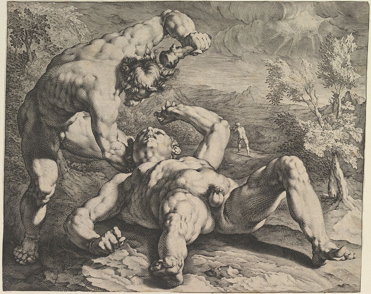 Cain Killing Abel, Jan Muller (Netherlandish, Amsterdam 1571–1628 Amsterdam), Engraving, probably first state of three 