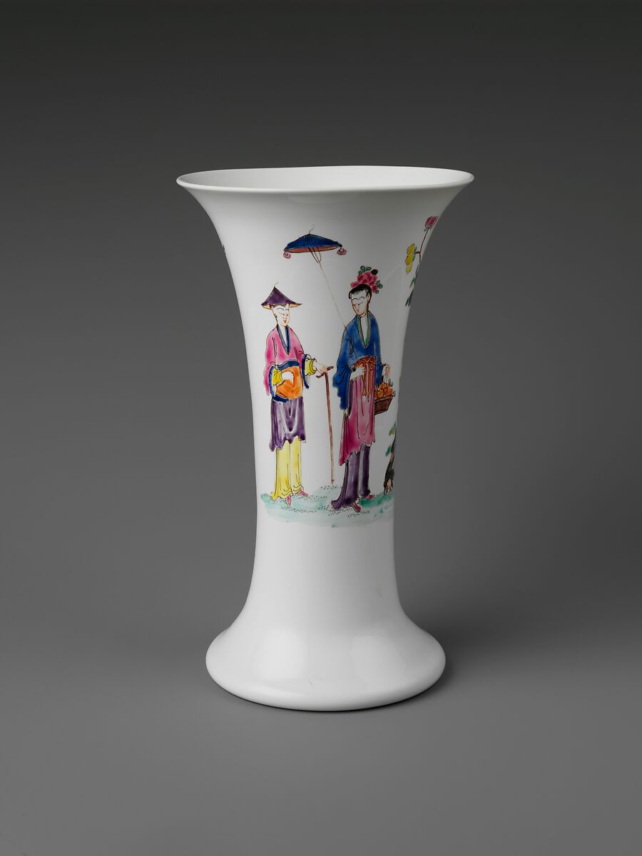 Beaker, Opaque glass with enamel decoration, British