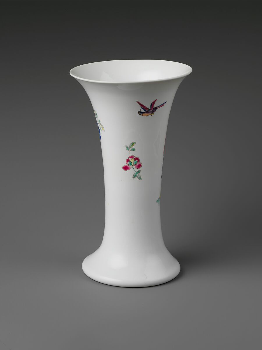 Beaker, Opaque glass with enamel decoration, British 