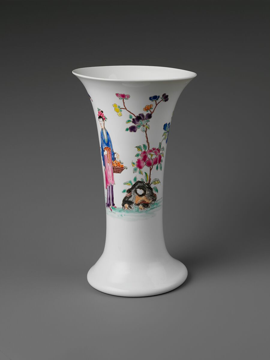 Beaker, Opaque glass with enamel decoration, British