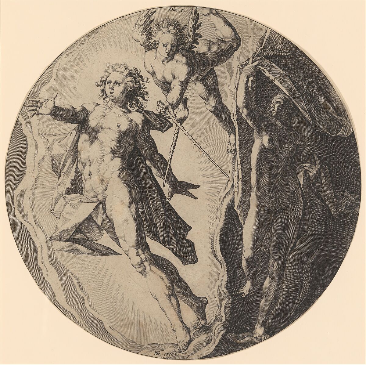The First Day (Dies I): The Separation of Darkness and Light, plate 1 from "The Creation of the World", Jan Muller (Netherlandish, Amsterdam 1571–1628 Amsterdam), Engraving; New Holl.'s second state of two 