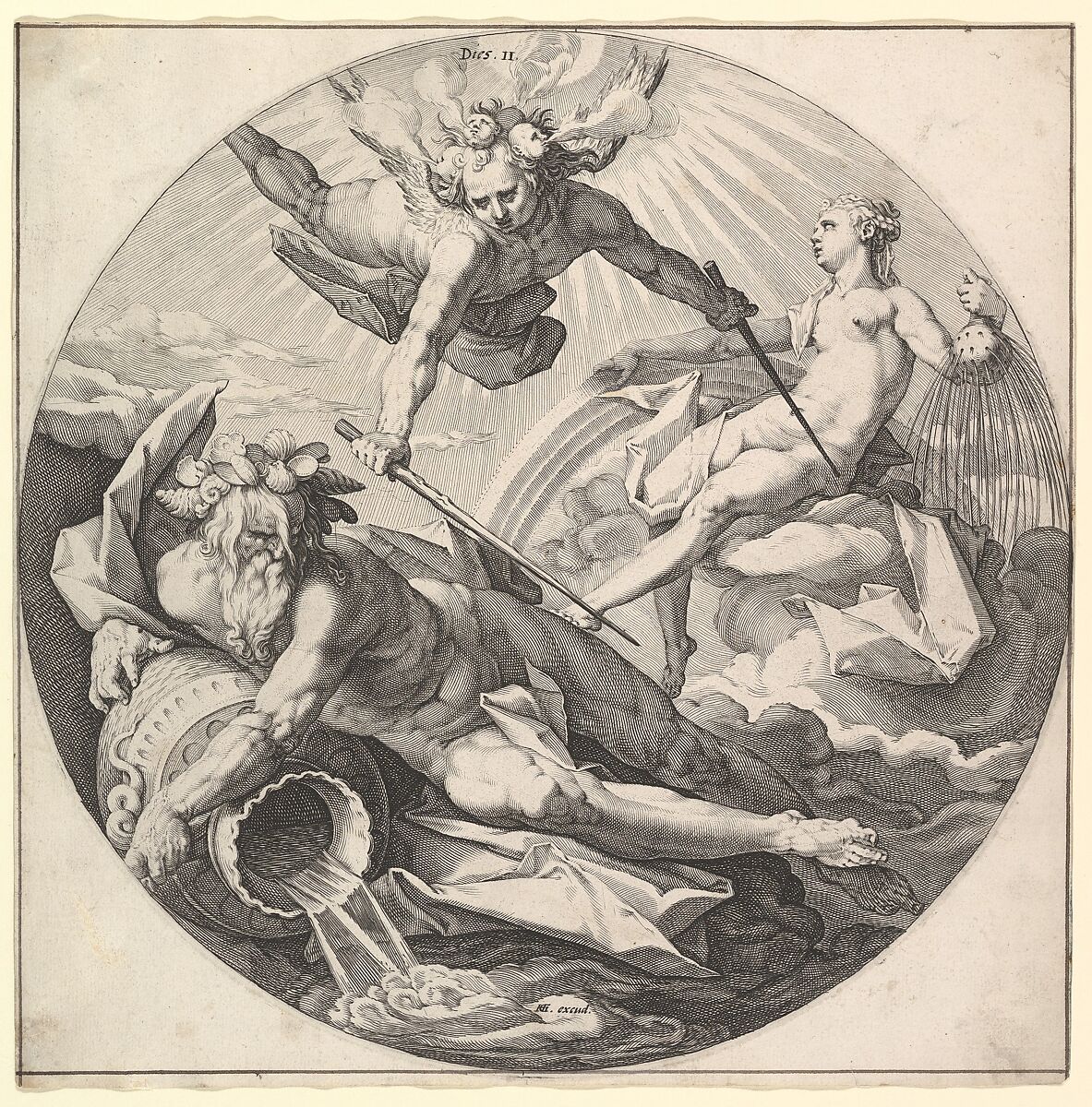 The Second Day (Dies II): The Division of the Waters, plate 2 from "The Creation of the World", Jan Muller (Netherlandish, Amsterdam 1571–1628 Amsterdam), Engraving; New Holl.'s second state of two 