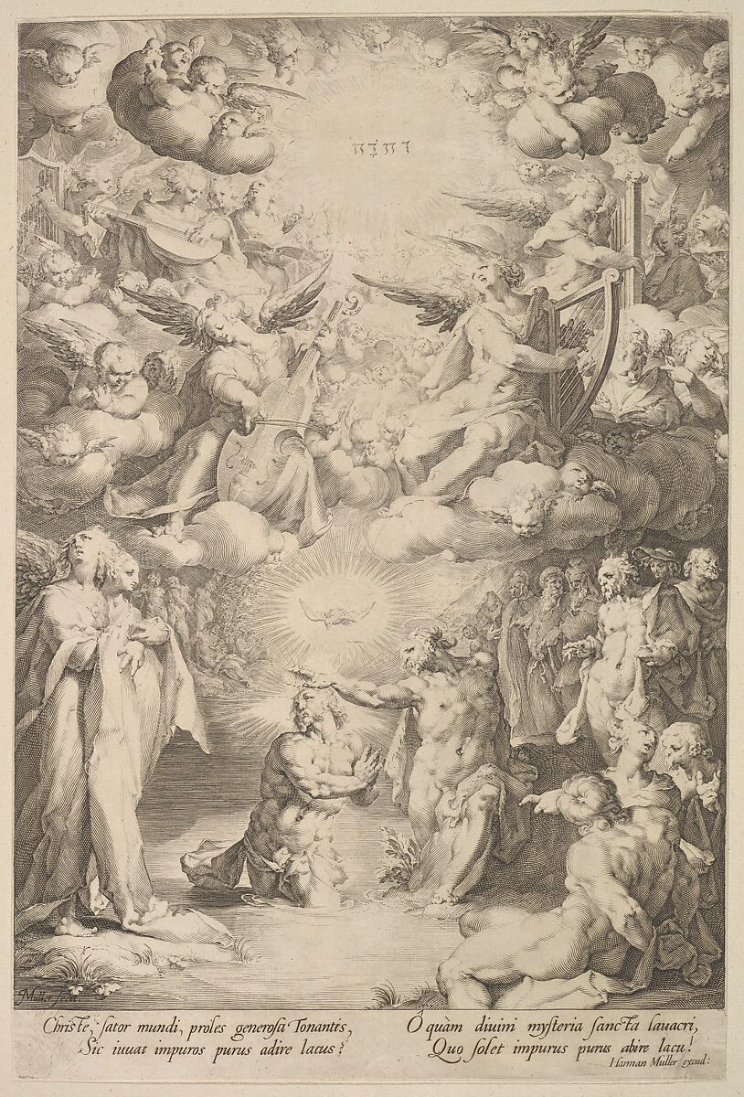 The Baptism of Christ, Jan Muller (Netherlandish, Amsterdam 1571–1628 Amsterdam), Engraving; New Holl's third state of four 