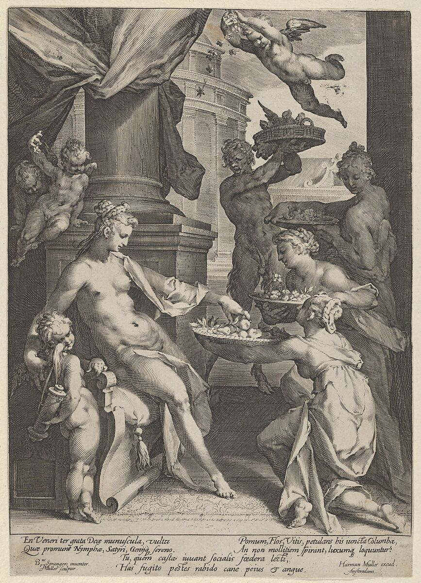 Venus Honored by the Nymphs, Jan Muller (Netherlandish, Amsterdam 1571–1628 Amsterdam), Engraving; New Holl.'s second state of five 