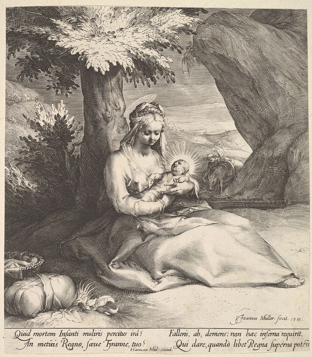 Rest on the Flight into Egypt, Jan Muller (Netherlandish, Amsterdam 1571–1628 Amsterdam), Engraving; second state of four 