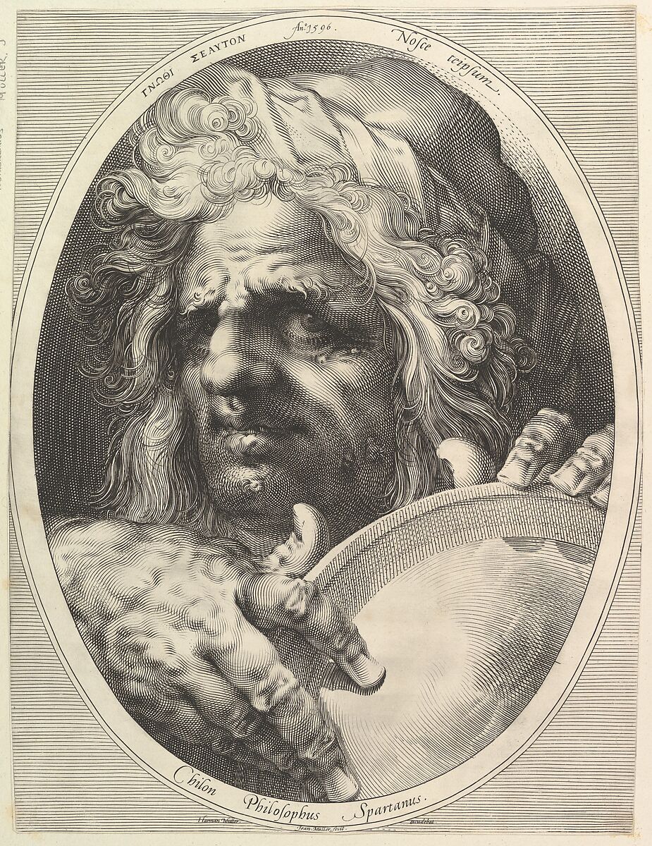 Chilon, Spartan Philosopher and Councilor, Jan Muller (Netherlandish, Amsterdam 1571–1628 Amsterdam), Engraving; New Holl.'s second state of three 