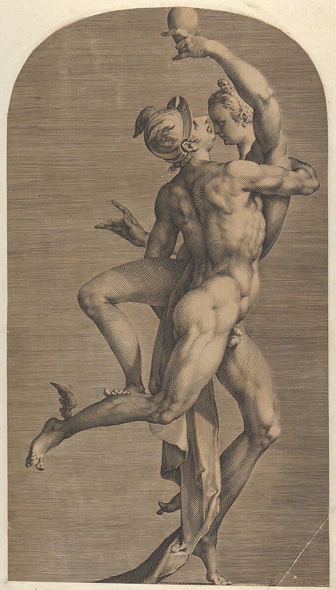 Mercury Abducting Psyche (lateral view Mercury's side), from a set of three views of the sculpture, Jan Muller (Netherlandish, Amsterdam 1571–1628 Amsterdam), Engraving; state indeterminate 