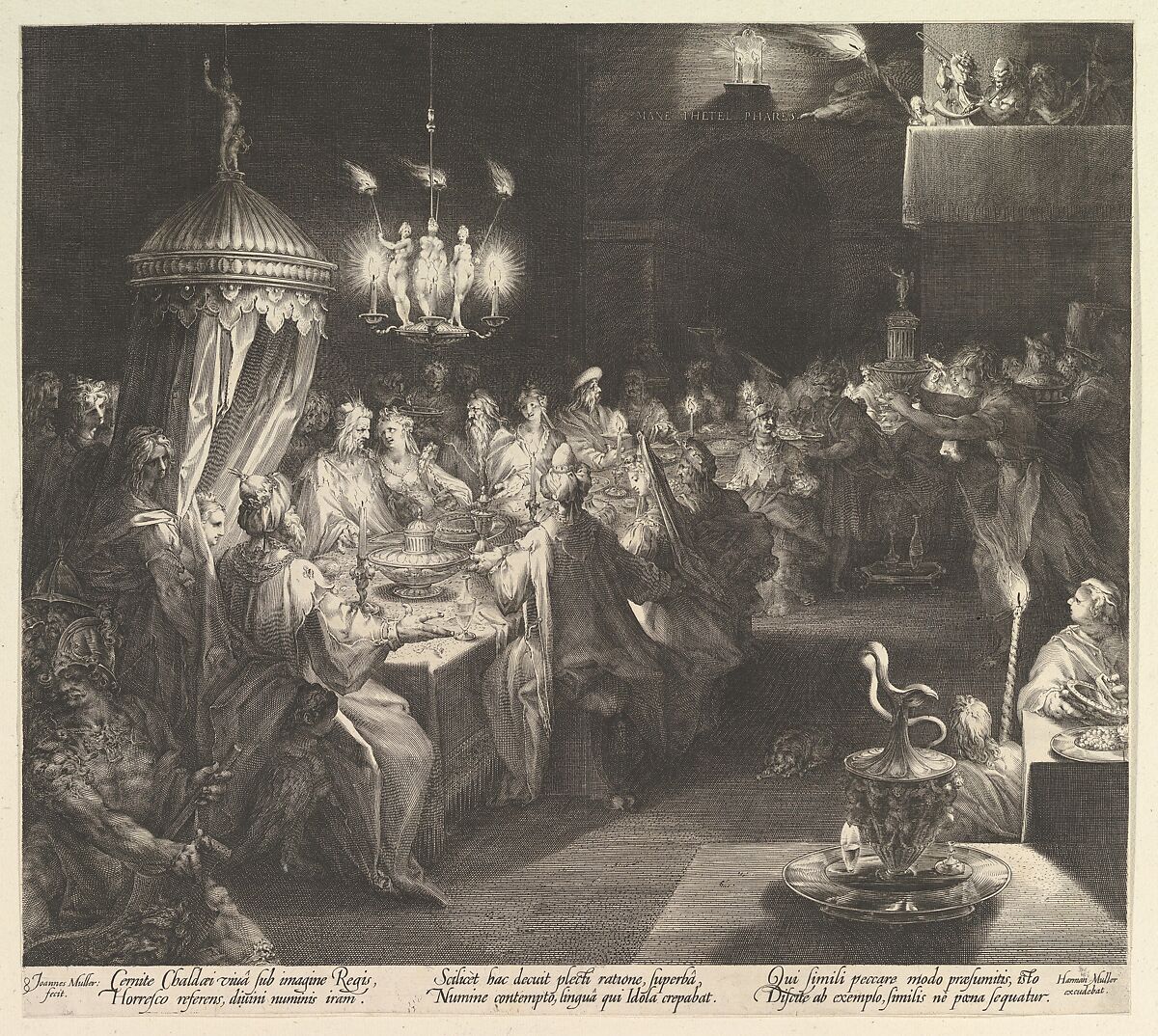 Belshazzar's Feast, Jan Muller (Netherlandish, Amsterdam 1571–1628 Amsterdam), Engraving; New Holl.'s second state of three 