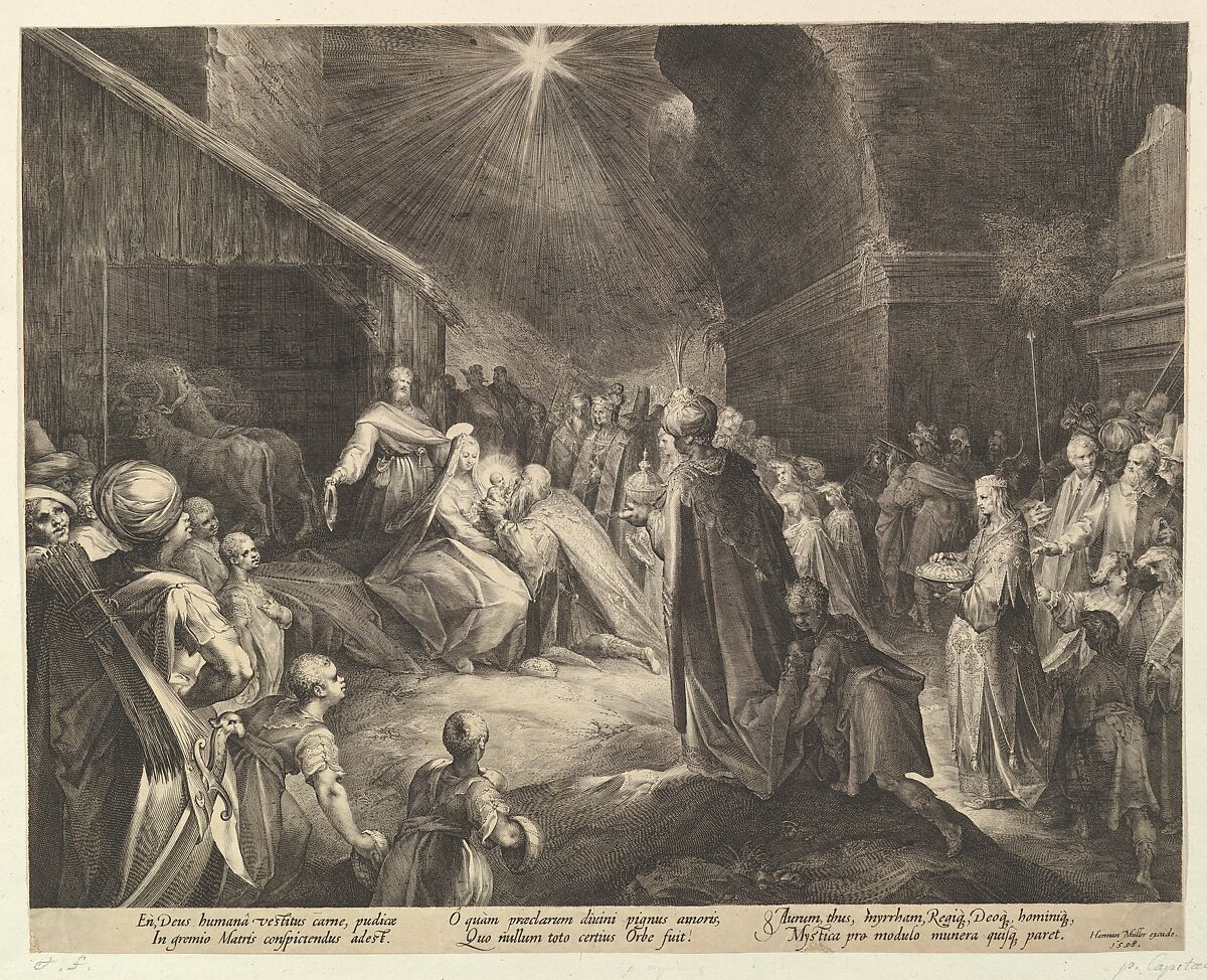 The Adoration of the Magi, Jan Muller (Netherlandish, Amsterdam 1571–1628 Amsterdam), Engraving; New Holl.'s fourth state of four 