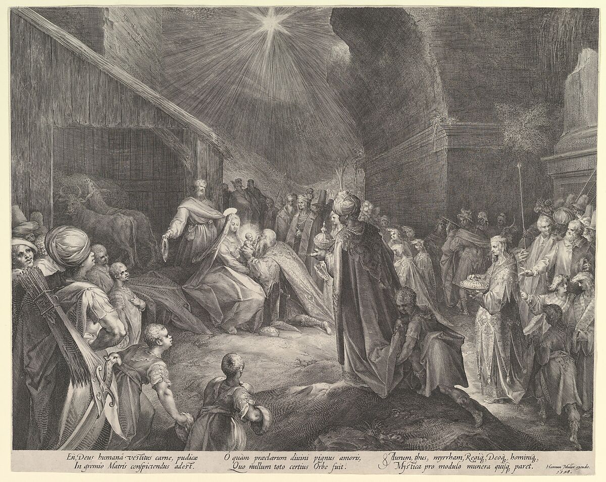 The Adoration of the Magi, Jan Muller (Netherlandish, Amsterdam 1571–1628 Amsterdam), Engraving; New Holl.'s  fourth state of four 