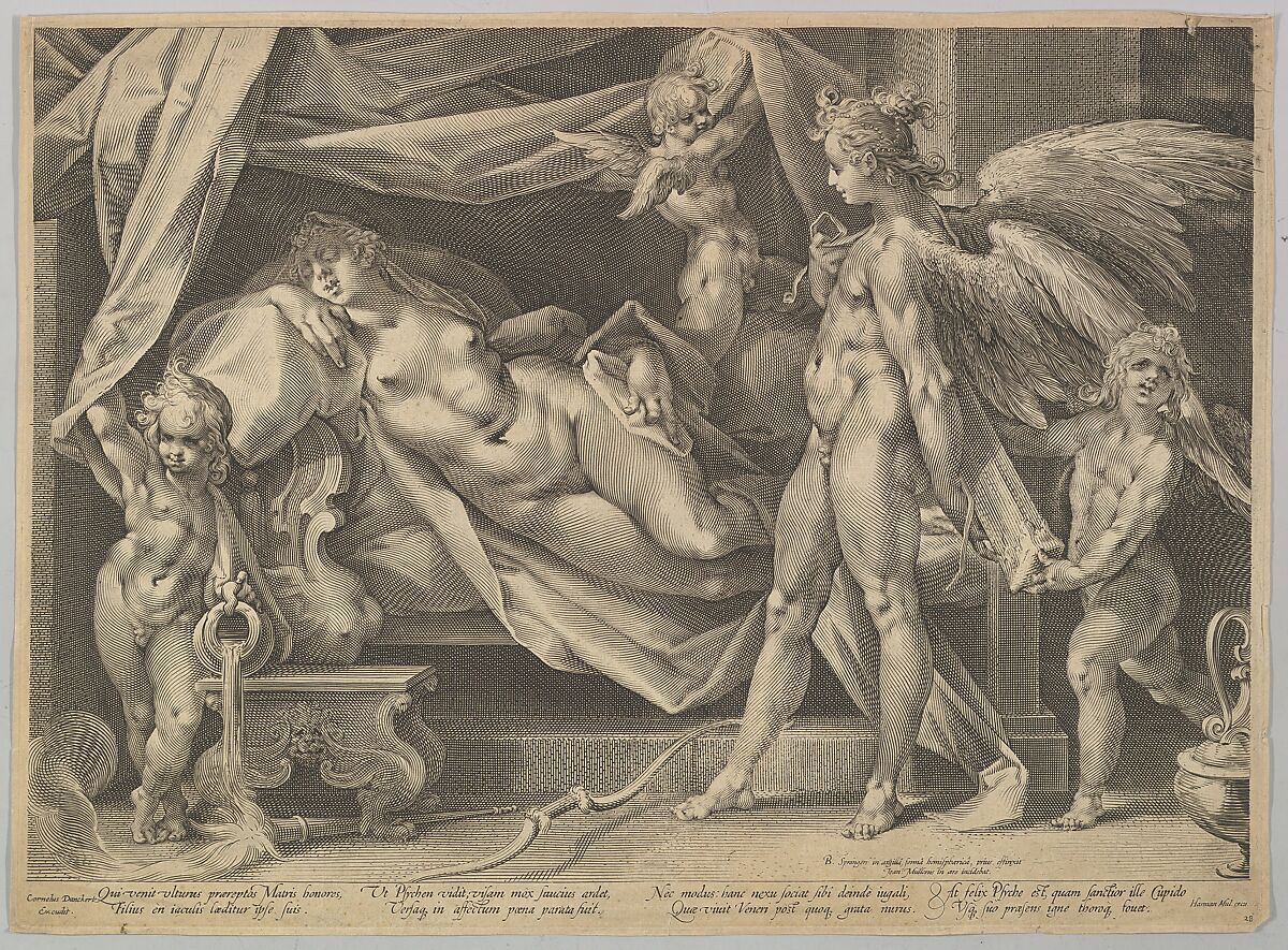Cupid and Psyche, Jan Muller (Netherlandish, Amsterdam 1571–1628 Amsterdam), Engraving; New Holl.'s third state of four 