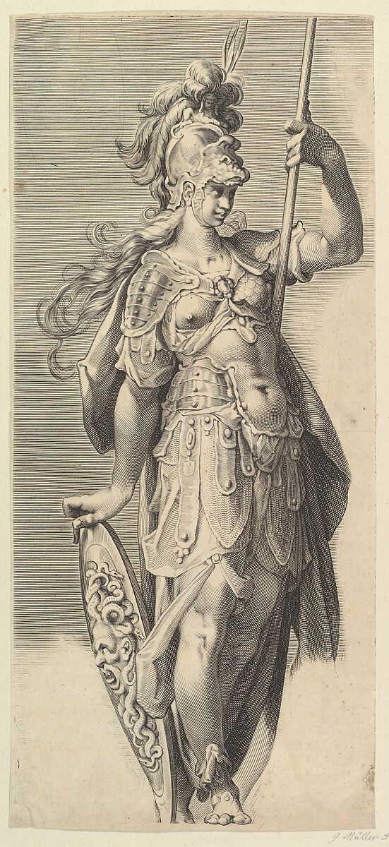 Minerva, Attributed to Jan Muller (Netherlandish, Amsterdam 1571–1628 Amsterdam), Engraving 
