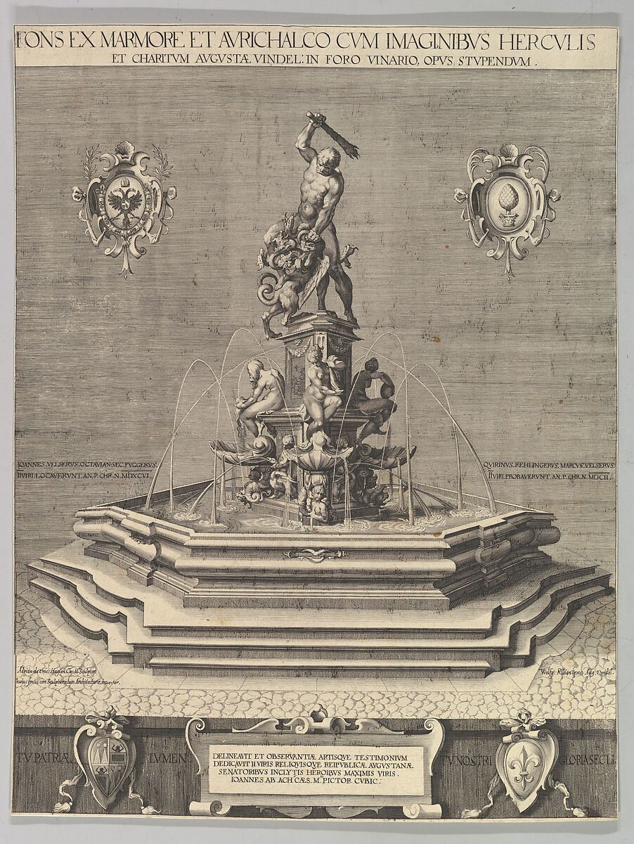 The Fountain of Hercules in Augsburg, a reduced copy afer Muller's engraving, After Jan Muller (Netherlandish, Amsterdam 1571–1628 Amsterdam), Engraving 