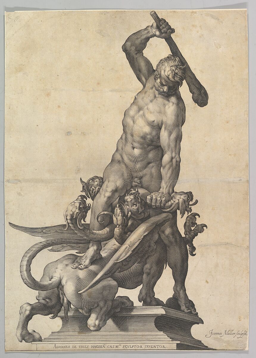 Hercules Slaying the Hydra, Jan Muller (Netherlandish, Amsterdam 1571–1628 Amsterdam), Engraving; New Holl.'s second state of four 