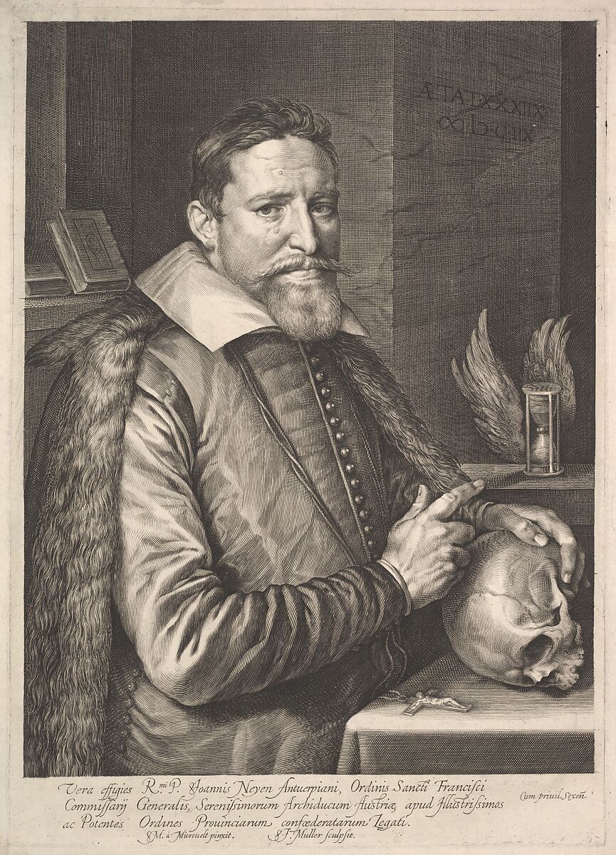 Portrait of Joannes Neyen, General of the Order of Franciscan Friars, Ambassador in Trier, Jan Muller (Netherlandish, Amsterdam 1571–1628 Amsterdam), Engraving; New Holl.'s third second state of five 