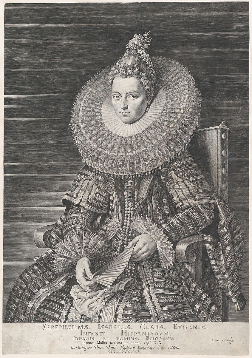 Portrait of the Infanta Isabella Clara Eugenia, Sovereign of the Southern Netherlands, Jan Muller (Netherlandish, Amsterdam 1571–1628 Amsterdam), Engraving; New Holl.'s fourth state of four