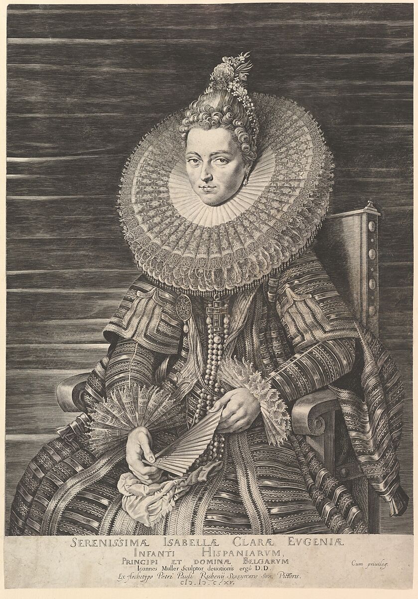 Portrait of the Infanta Isabella Clara Eugenia, Sovereign of the Southern Netherlands, Jan Muller (Netherlandish, Amsterdam 1571–1628 Amsterdam), Engraving; New Holl.'s fourth state of four 