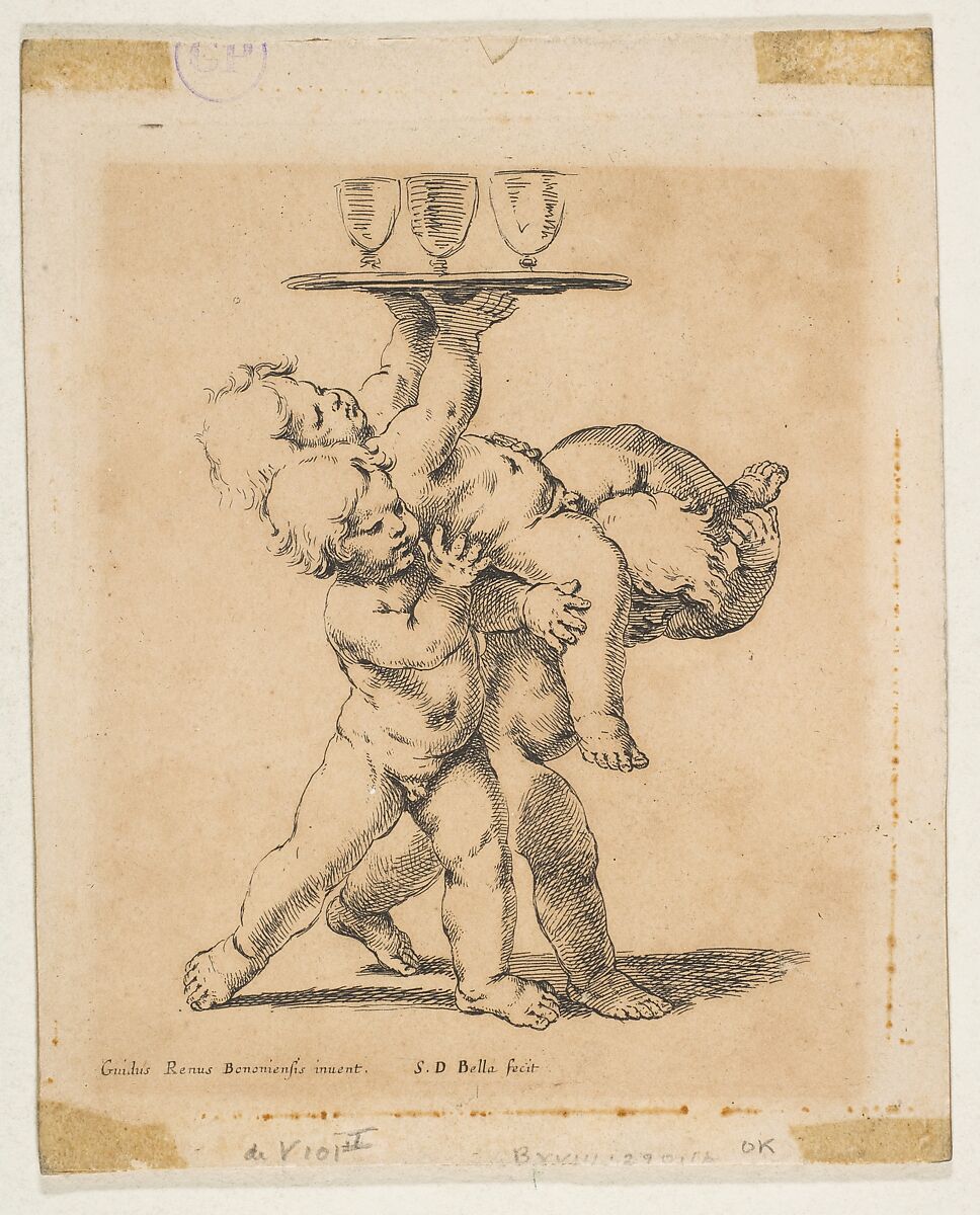 Three Children with a Tray, Stefano della Bella (Italian, Florence 1610–1664 Florence), Etching; first state of three 