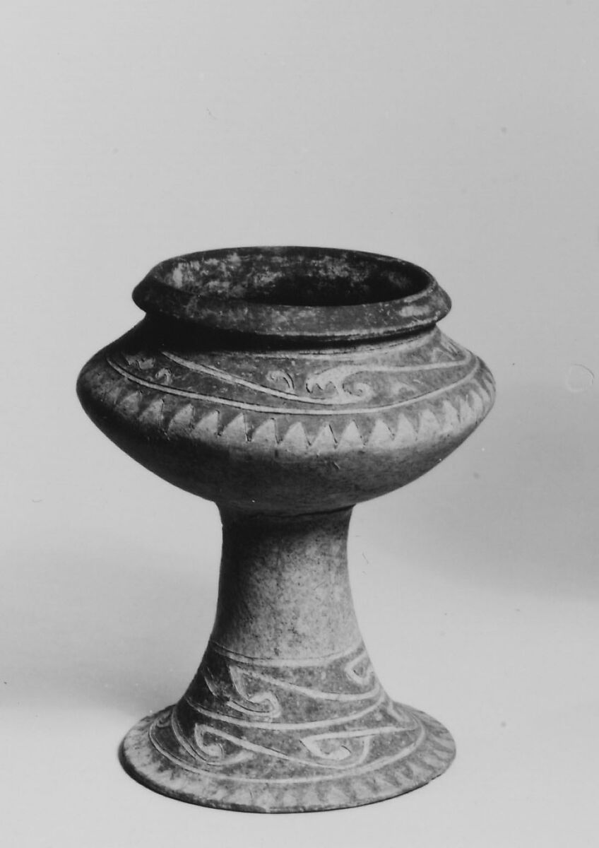 Stem Cup, Terracotta with buff slip and red oxide decoration, Thailand 