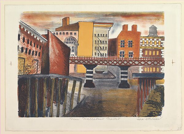 Near Wallabout Market, Ida York Abelman (American, New York 1910–2002), Color Lithograph 