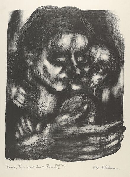 Rosie, her mother and Brother, Ida York Abelman (American, New York 1910–2002), Tint and sandpaper