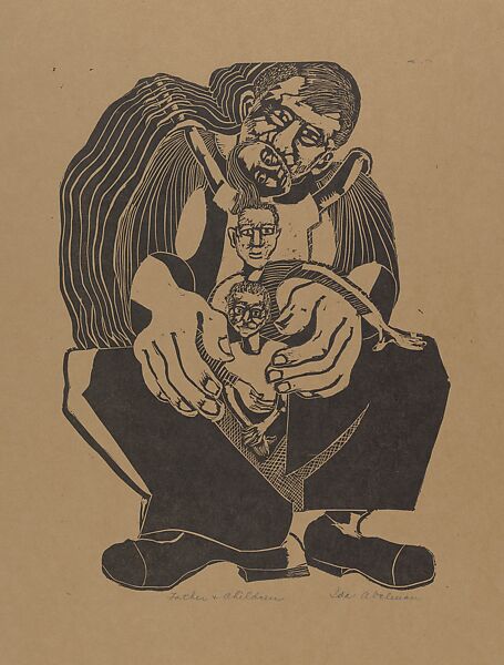Father and Children, Ida York Abelman (American, New York 1910–2002), Woodcut