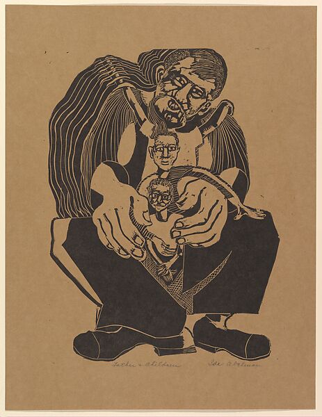 Father and Children, Ida York Abelman (American, New York 1910–2002), Woodcut 
