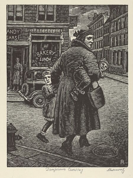 Dangerous Crossing, Albert Abramovitz (American, 1879–1963), Wood engraving