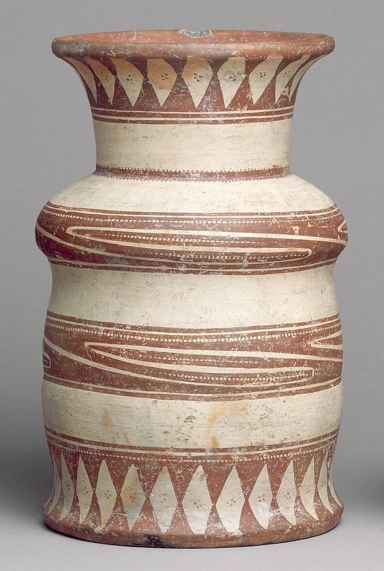 Jar, Earthenware with buff slip and red oxide decoration, Thailand (Ban Chiang culture) 