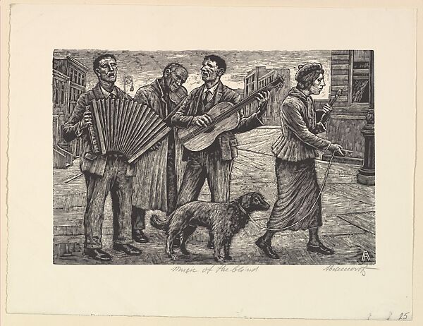 Music of the Blind, Albert Abramovitz (American, 1879–1963), Wood engraving 